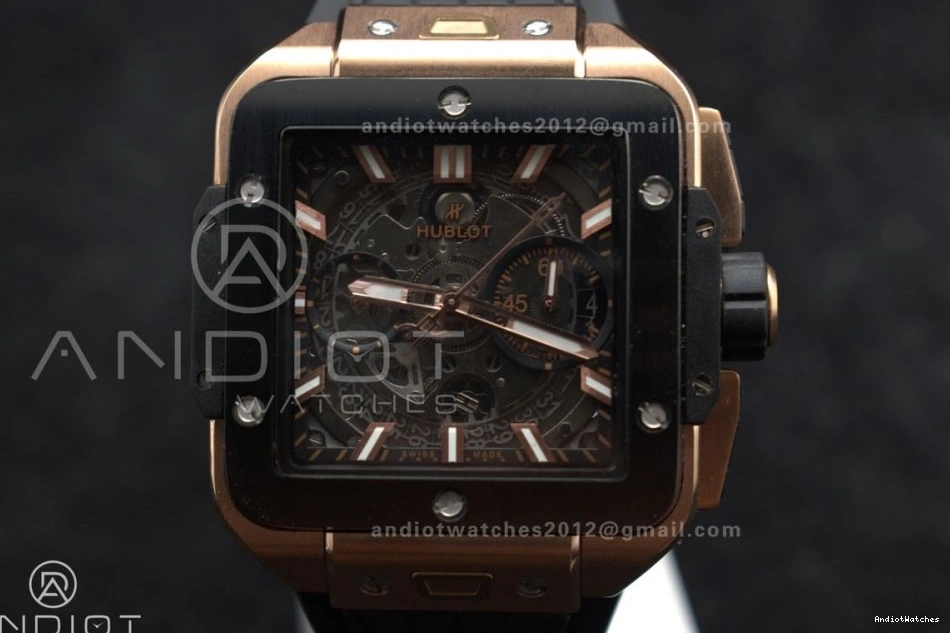 Unico on Dial Rubber Skeleton Bezel Square 42mm Black Affordable A Ceramic 1116 RG 1:1 BBF Bang Best Strap Edition 0107